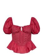 Esra Puff Sleeve Corset Top Red Bardot
