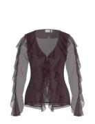 Vifalia L/S Frill Kimono Top/Ka Brown Vila
