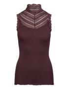 Rwbenita Silk Sl Turtleneck Lace To Brown Rosemunde