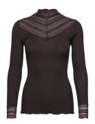 Silk T-Shirt W/ Lace Brown Rosemunde
