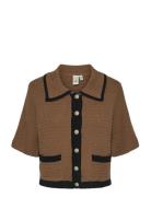 Yaskloma Ss Knit Cardigan S. Brown YAS