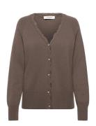 Rwlaica Cashmere Ls V-Neck Lace Car Brown Rosemunde