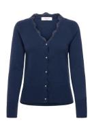 Rwlaica Cashmere Ls V-Neck Lace Car Navy Rosemunde