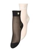 Floral Sheer Sock 2 Pack Black Becksöndergaard