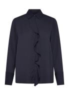 Reg Crepe Viscose Ruffle Blouse Navy GANT