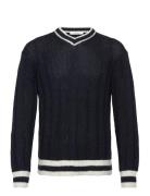 Slhroy Ls Knit Relaxed Rib V-Neck Navy Selected