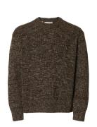 Slhtilum Ls Knit Relaxed Crew Neck Brown Selected