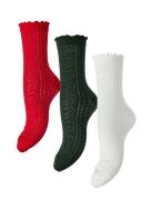 Pcjara Pointelle Socks 3 Pack Mpa Red Pieces