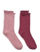 2 Pack Ribbed Socks Pink Mango
