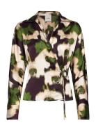 Printed Satin Ls Tie Top Patterned Calvin Klein