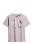 Luxe Metallic Logo Relaxed Tee Purple Superdry