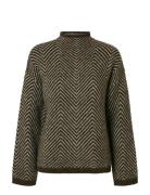 Slflulu Ls Herringb Knit High Neck Brown Selected