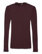 Rwbelize Silk Ls T-Neck T-Shirt Brown Rosemunde