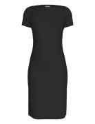 Stretch Crepe Boat Neck Ss Dress Black Calvin Klein