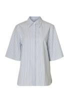 Slfellen 2/4 Striped Boxy Shirt B Blue Selected