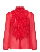 Liljasz Crinkle Ls Shirt Red Saint Tropez