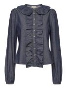 Denim Flounce Blouse Blue By Ti Mo
