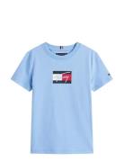 Tommy Script Flag Print Tee Ss Blue Tommy Hilfiger