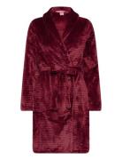 Robe Short Fleece Embossed Rib Morgenkåpe Red Hunkemöller