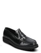 Penny Loafer - Black Polido Leather Mokasiner Lave Sko Black Garment P...