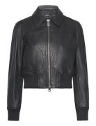 Leather Jacket With Elasticated Hem Skinnjakke Skinnjakke Black Mango