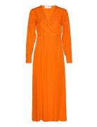 Slfabienne Ls Satin Ankle Wrap Dress B Knelang Kjole Orange Selected F...