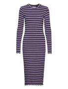 5X5 Stripe Boa Dress Knelang Kjole Purple Mads Nørgaard