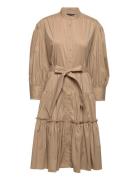 Cotton Blouson-Sleeve Shirtdress Knelang Kjole Brown Lauren Ralph Laur...