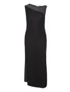 Fluid Jersey Panel Midi Dress Knelang Kjole Black Calvin Klein