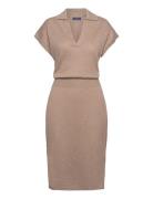 Linen-Blend Collar Dress Knelang Kjole Brown GANT