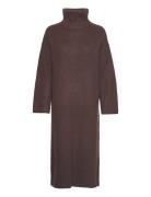 Slfelina Ls Knit Highneck Dress B Knelang Kjole Brown Selected Femme