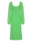 Gathered Dot Midi Dress Knelang Kjole Green Gina Tricot