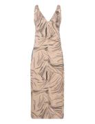 Surface Print Slip Dress Knelang Kjole Beige Calvin Klein