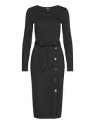 Belted Rib-Knit Dress Knelang Kjole Black Lauren Ralph Lauren