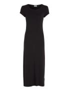 Modal Rib Cap Sleeve Dress Knelang Kjole Black Calvin Klein