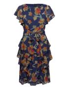 Floral Ruffle-Trim Georgette Dress Kort Kjole Multi/patterned Lauren R...