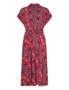 Geo-Striped Belted Crepe Dress Knelang Kjole Red Lauren Ralph Lauren