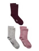 Wool Socks - Rib 3-Pack Sokker Strømper Pink Minymo