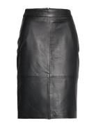 Slfmaily Hw Leather Skirt Noos Knelangt Skjørt Black Selected Femme