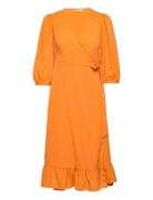Onlolivia 3/4 Wrap Midi Dress Wvn Knelang Kjole Orange ONLY