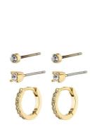 Sia Recycled Crystal Earrings 3-In-1 Set Gold-Plated Accessories Jewel...
