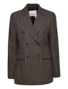 Pinstripe Fitted Blazer Blazers Double Breasted Blazers Brown REMAIN B...