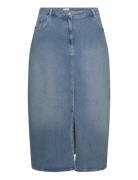 Carayoe Hw Maxi Slit Skirt Dnm Dot Knelangt Skjørt Blue ONLY Carmakoma