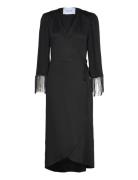 Msjassie Solid Fringe Sleeve Dress Knelang Kjole Black Minus