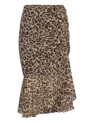 Leopard Skirt With Gathered Detail Knelangt Skjørt Black Mango
