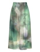 Cortona Printed Satin Skirt Knelangt Skjørt Green Tamaris Apparel