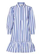 Stripe Cotton Kort Kjole Blue Ganni