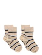 2 Pack Thin Striped Socks Sokker Strømper Beige FUB