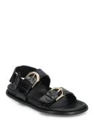 Le Alli Green Leather Sandals Flate Sandaler Black ALOHAS