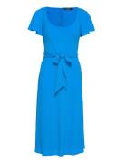 Belted Crepe Flutter-Sleeve Dress Knelang Kjole Blue Lauren Ralph Laur...